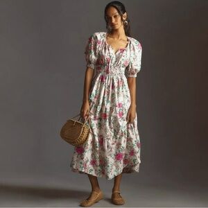 Anthropologie 3X The Somerset Puff-Sleeve floral
Maxi Dress coquette Cottagecore